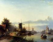 Boats On A Dutch Canal - 扬·雅各布·柯恩拉德·施普勒